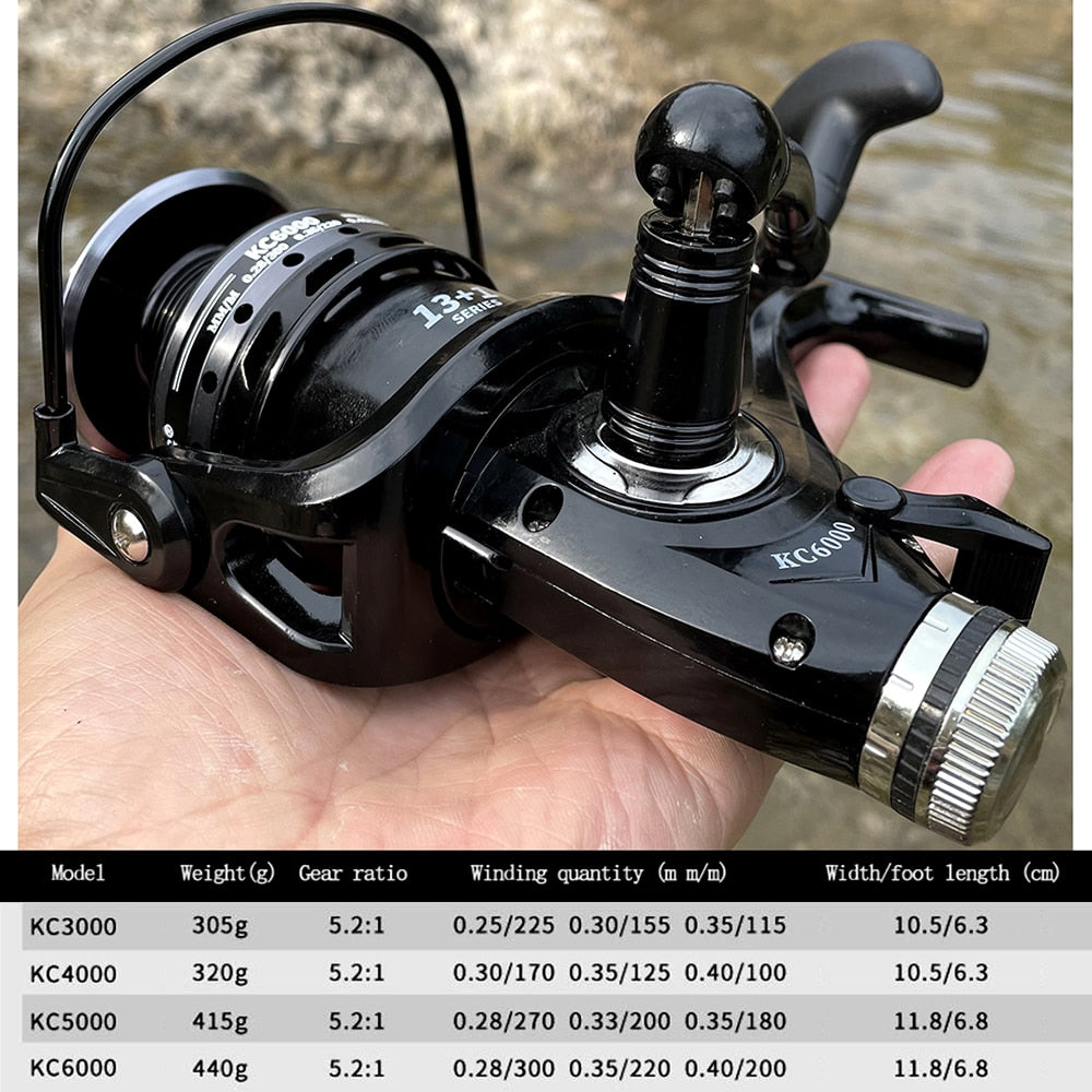 3000- 6000 Metal Spool Spinning Fishing Reel Saltewater Carp Fishing Reel Front and Rear Brake Speed Ratio 5.2:1