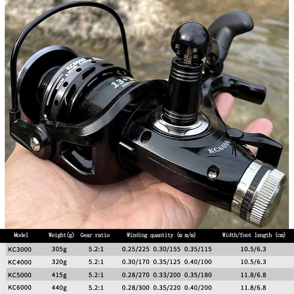 3000- 6000 Metal Spool Spinning Fishing Reel Saltewater Carp Fishing Reel Front and Rear Brake Speed Ratio 5.2:1
