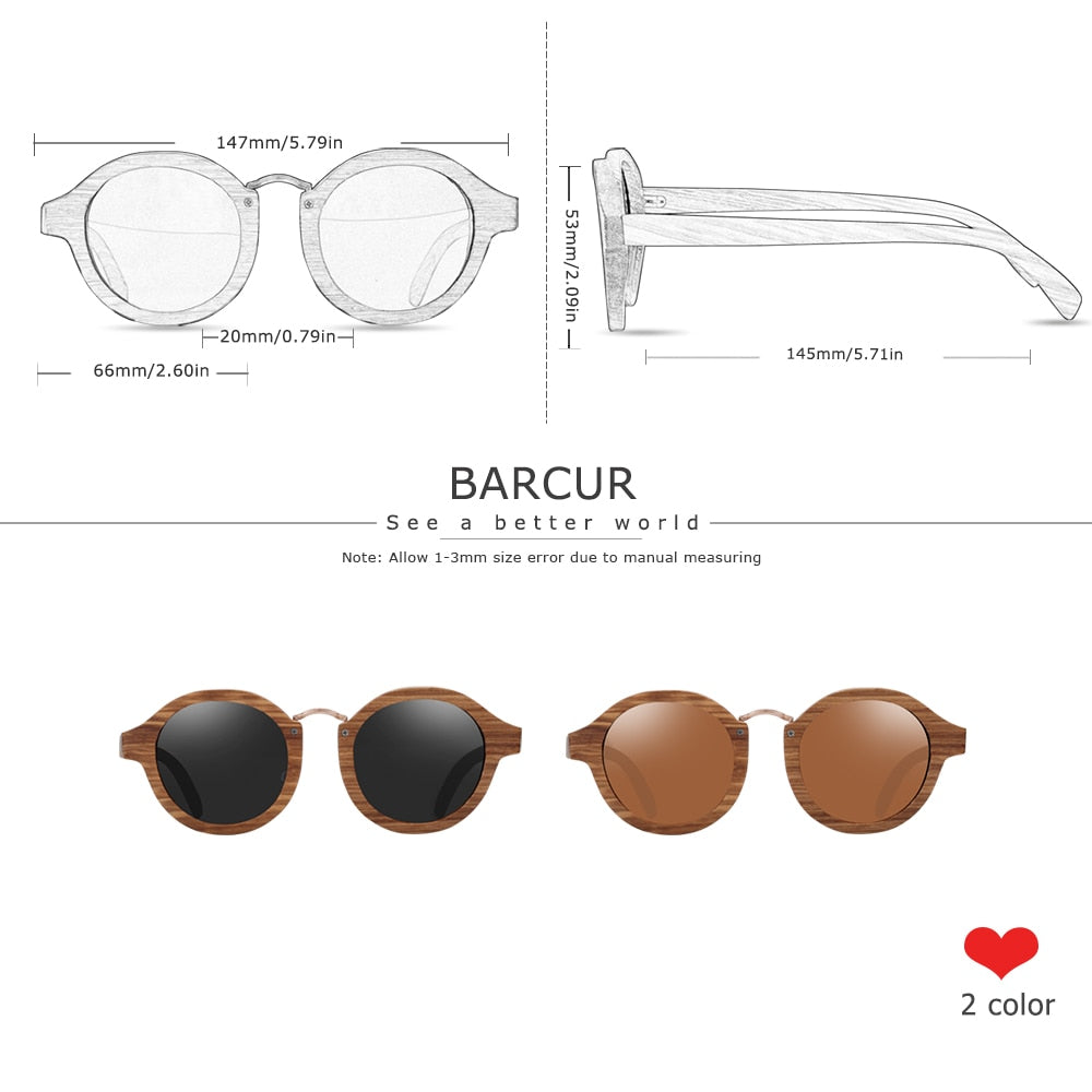 "BARCUR Polarized Sunglasses Wood - Lunettes de soleil rondes pour homme, Oculos de sol masculino - AOMshop"