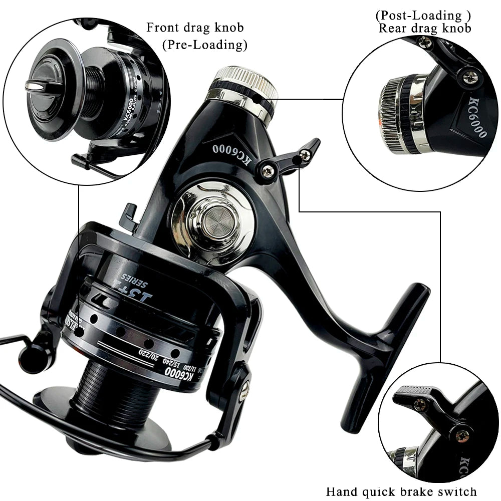 3000- 6000 Metal Spool Spinning Fishing Reel Saltewater Carp Fishing Reel Front and Rear Brake Speed Ratio 5.2:1