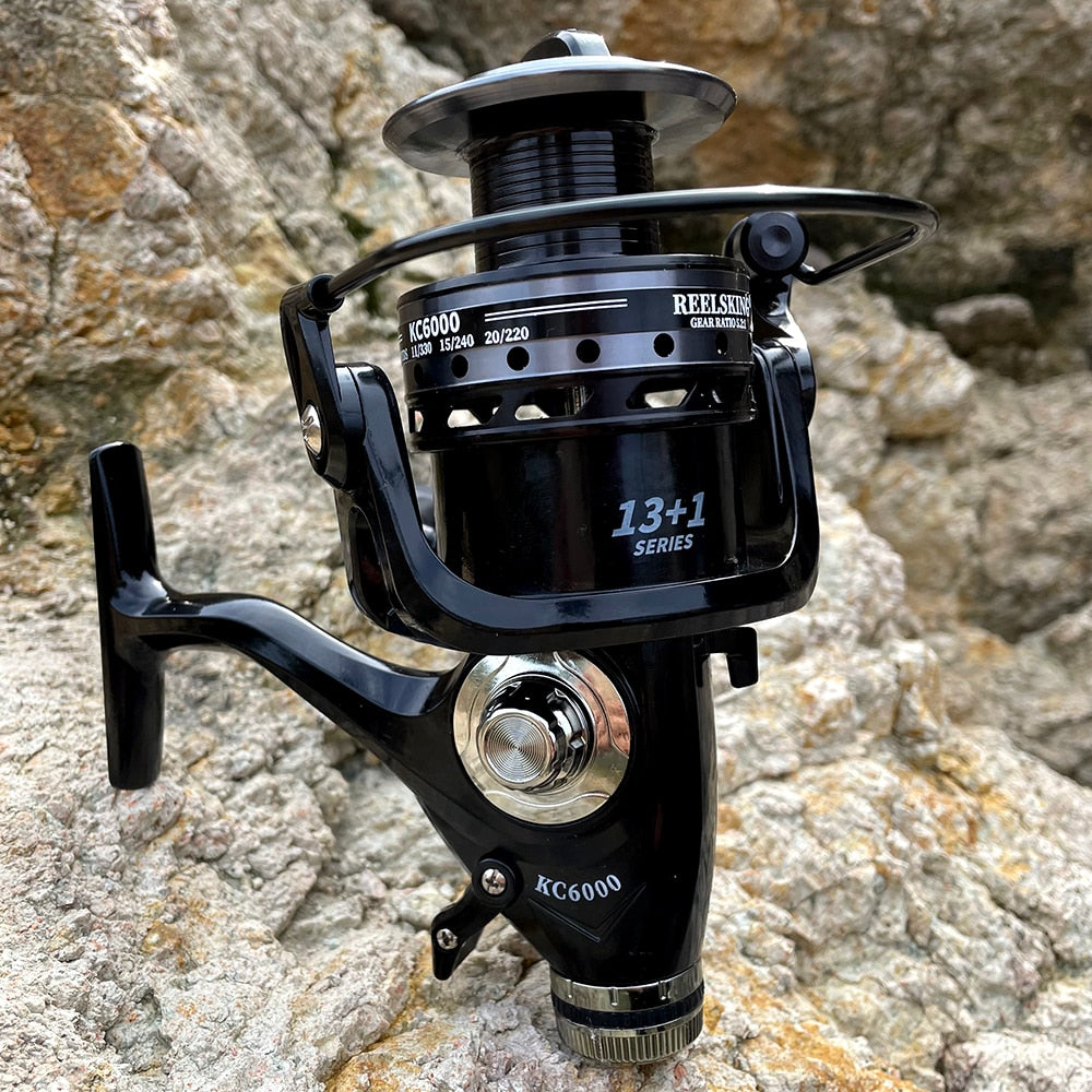 3000- 6000 Metal Spool Spinning Fishing Reel Saltewater Carp Fishing Reel Front and Rear Brake Speed Ratio 5.2:1