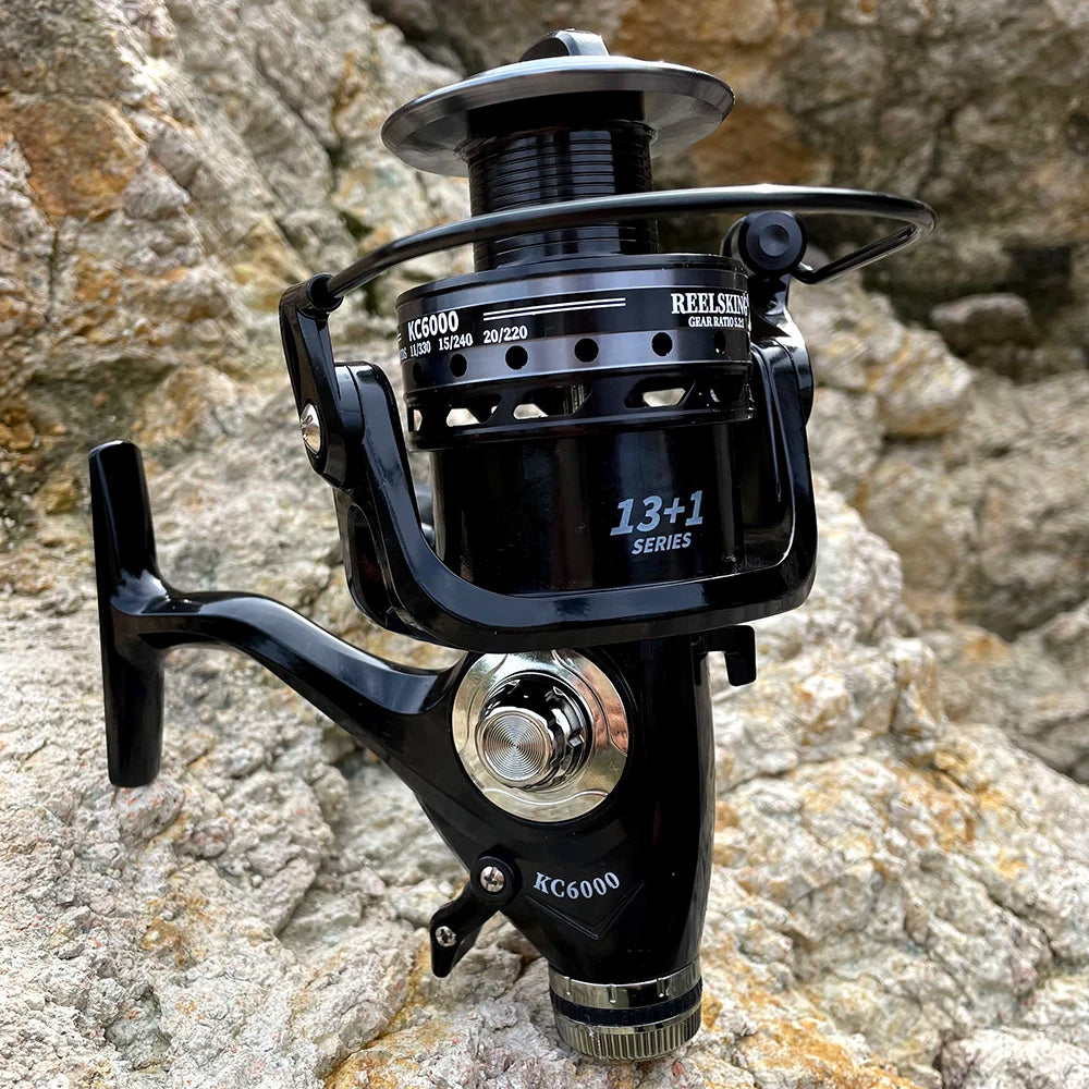 3000- 6000 Metal Spool Spinning Fishing Reel Saltewater Carp Fishing Reel Front and Rear Brake Speed Ratio 5.2:1