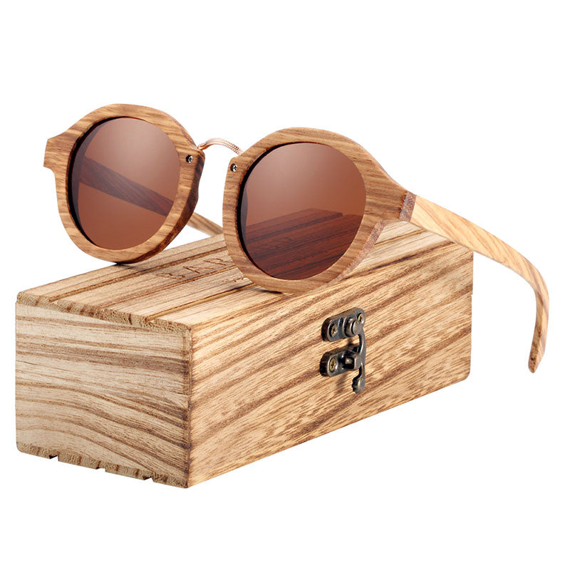 "BARCUR Polarized Sunglasses Wood - Lunettes de soleil rondes pour homme, Oculos de sol masculino - AOMshop" Brown BARCUR