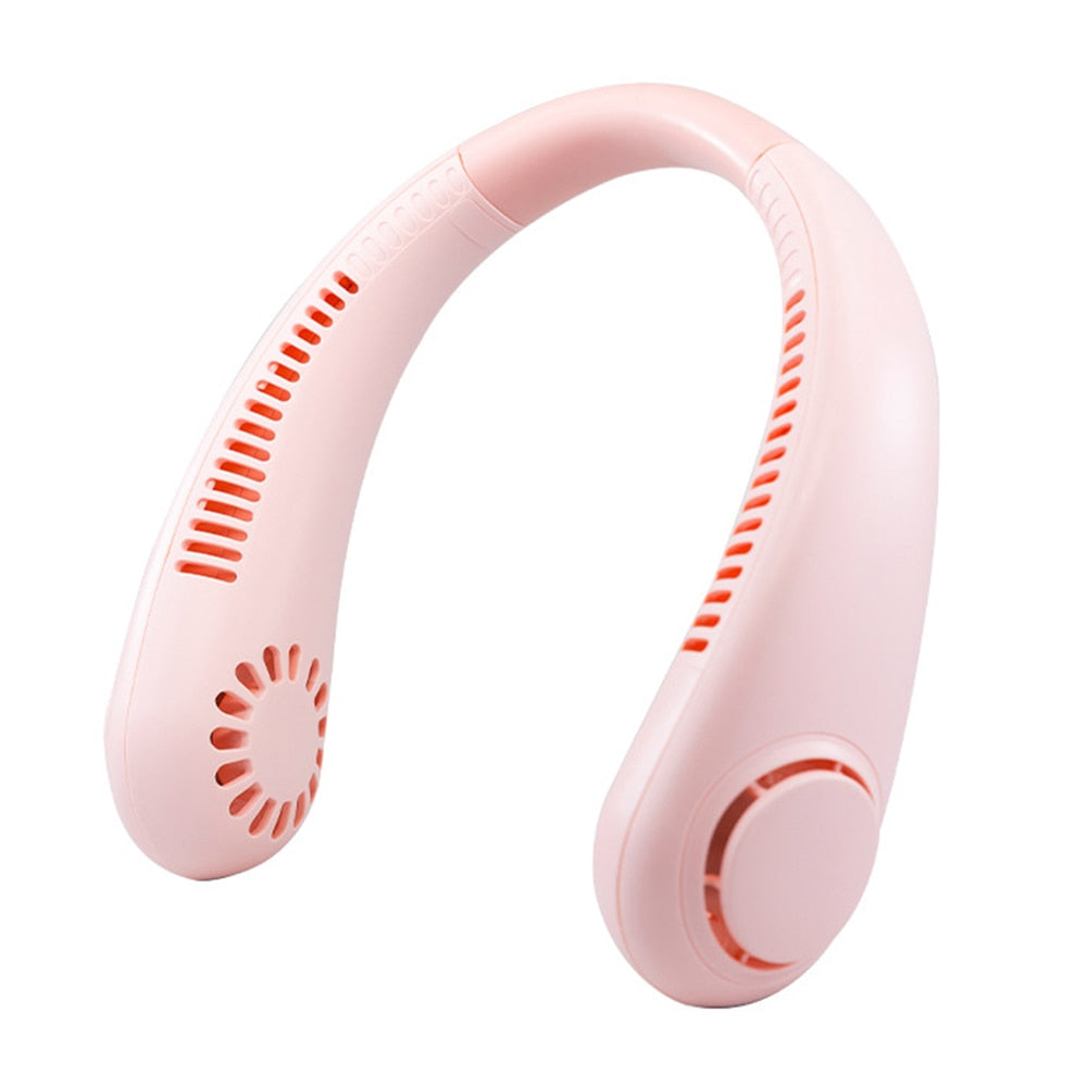 3 Speed Mute Neck Fan Bladeless Hanging Electric Fan USB Charging Portable Wearable Mini Air Conditioner Summer Outdoor Air Cool Pink