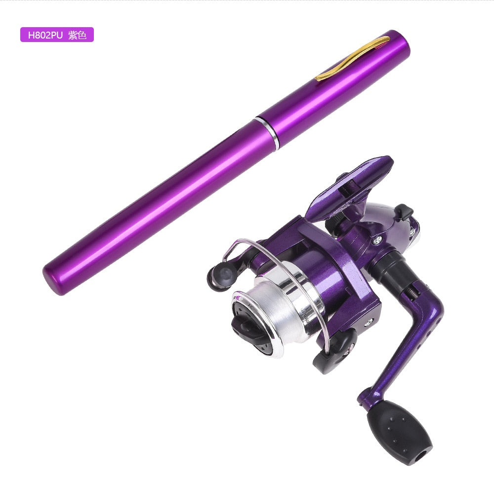 1set Pen Fishing Rod Spinning Wheel Fishing Wheel Portable Pocket Ice Fishing Rod Sea Rod Fishing Gear Telescopic Fishing Rod Purple