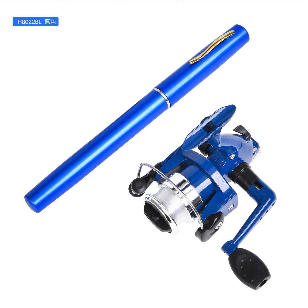 1set Pen Fishing Rod Spinning Wheel Fishing Wheel Portable Pocket Ice Fishing Rod Sea Rod Fishing Gear Telescopic Fishing Rod Blue