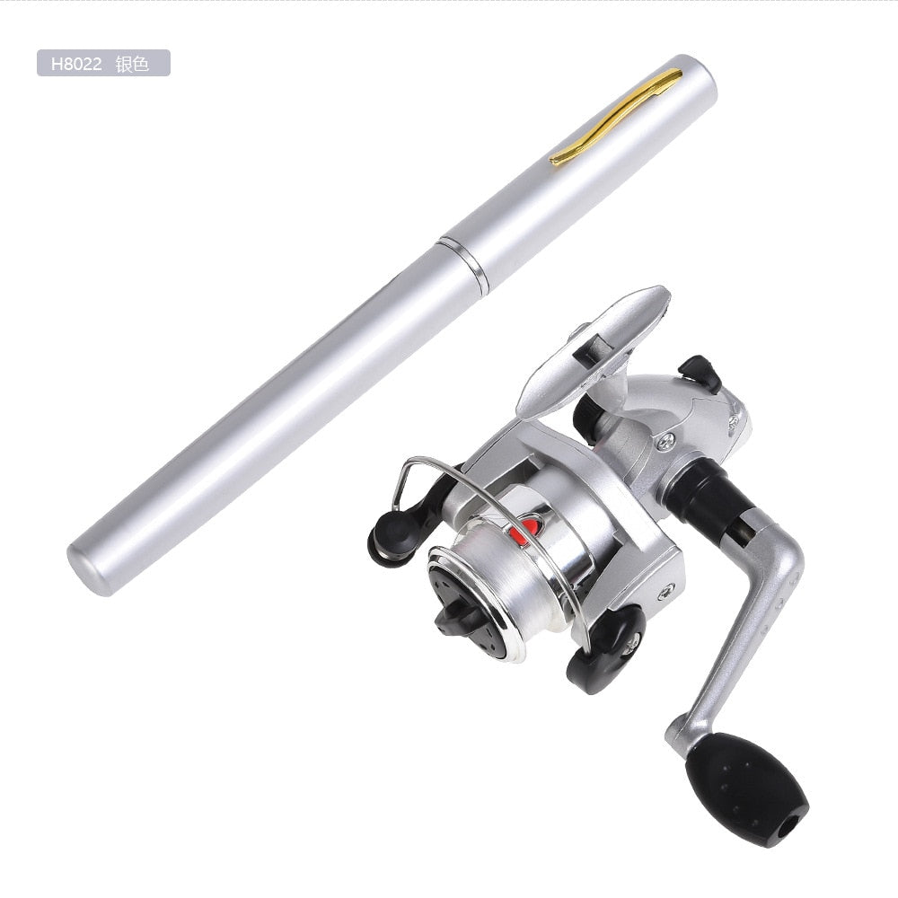 1set Pen Fishing Rod Spinning Wheel Fishing Wheel Portable Pocket Ice Fishing Rod Sea Rod Fishing Gear Telescopic Fishing Rod Silver