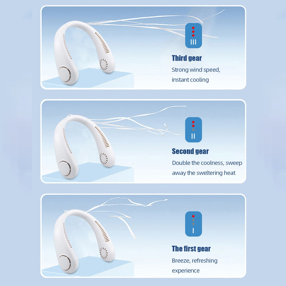 3 Speed Mute Neck Fan Bladeless Hanging Electric Fan USB Charging Portable Wearable Mini Air Conditioner Summer Outdoor Air Cool