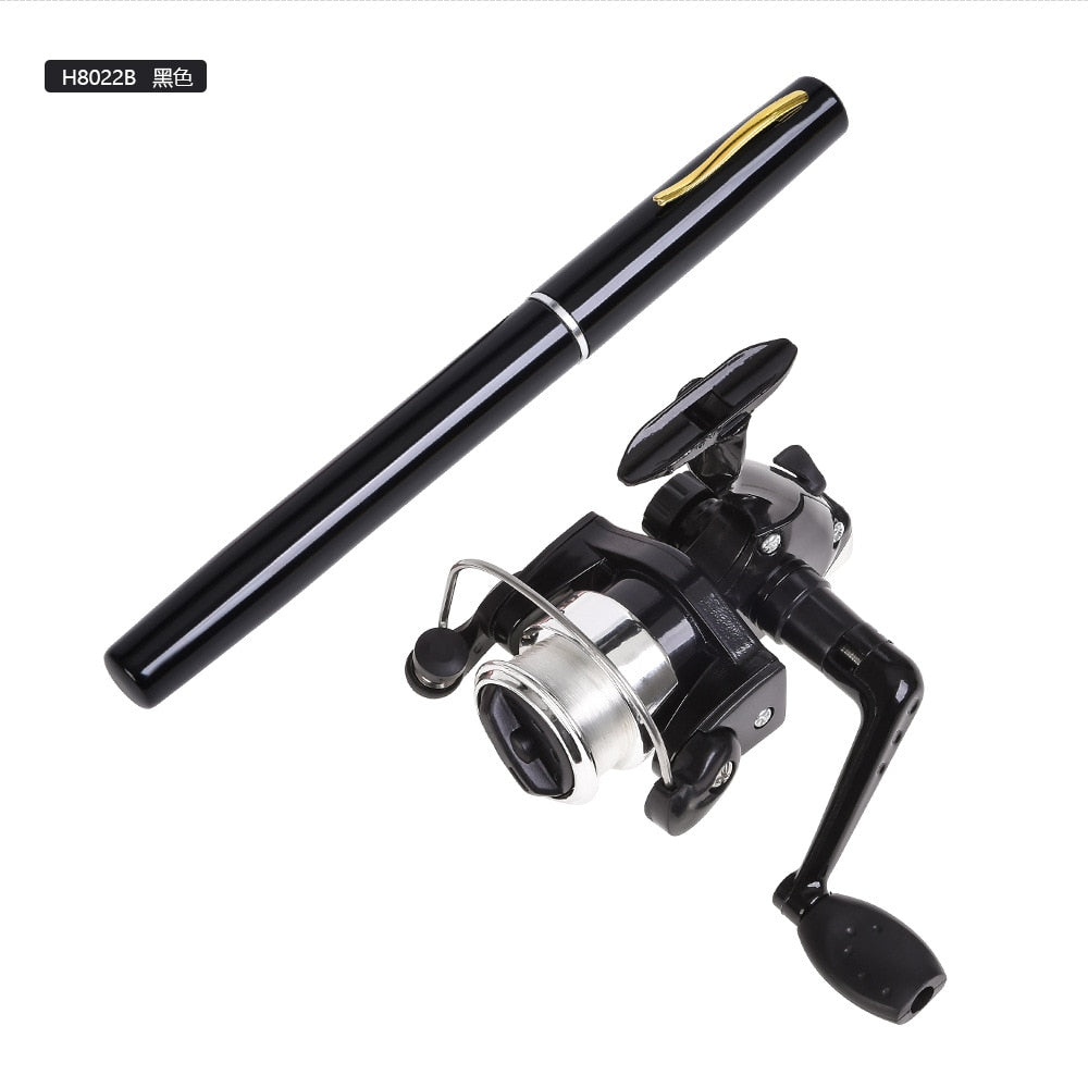 1set Pen Fishing Rod Spinning Wheel Fishing Wheel Portable Pocket Ice Fishing Rod Sea Rod Fishing Gear Telescopic Fishing Rod Black