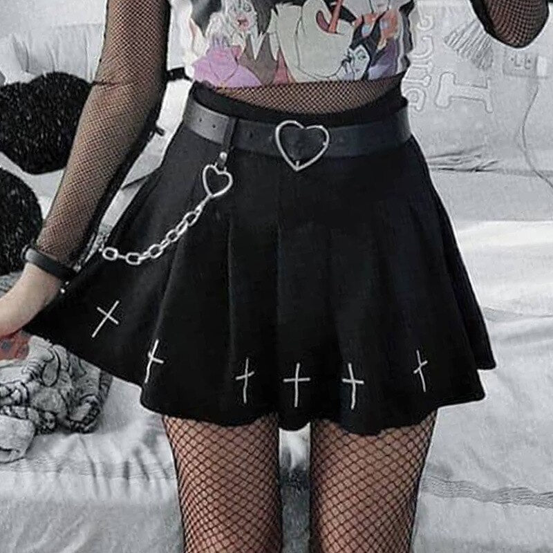 ACHETER Jupe Noire Style Coréen Punk A-line avec Poches | AOMshop