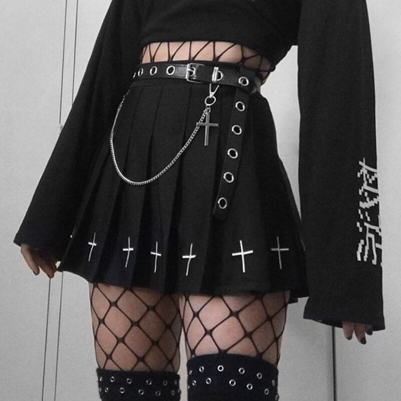 ACHETER Jupe Noire Style Coréen Punk A-line avec Poches | AOMshop