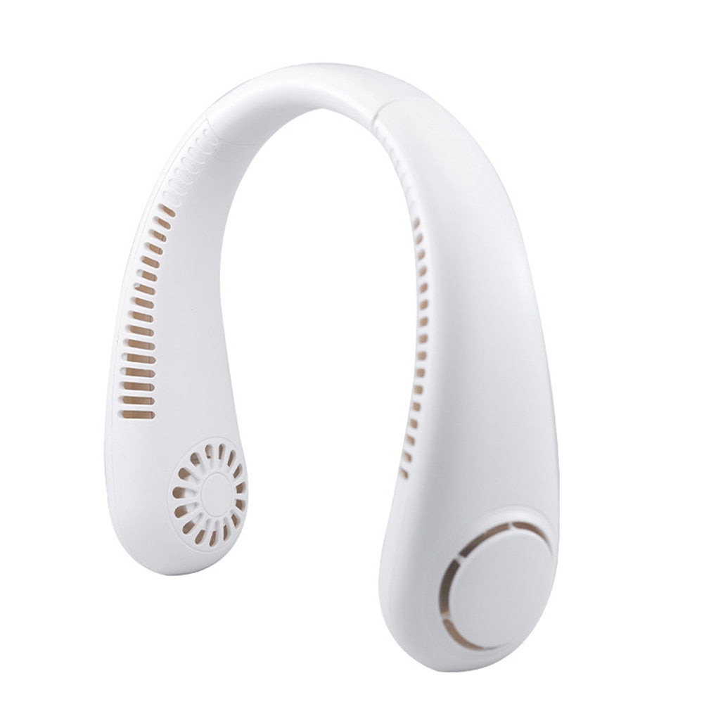 3 Speed Mute Neck Fan Bladeless Hanging Electric Fan USB Charging Portable Wearable Mini Air Conditioner Summer Outdoor Air Cool White