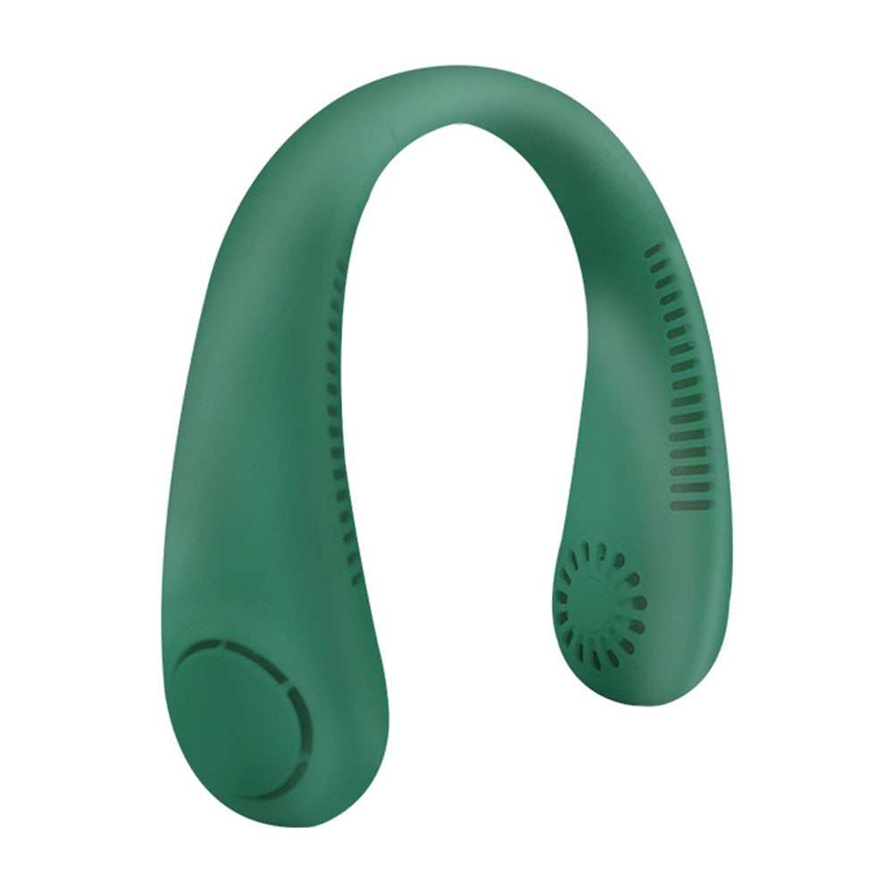 3 Speed Mute Neck Fan Bladeless Hanging Electric Fan USB Charging Portable Wearable Mini Air Conditioner Summer Outdoor Air Cool Green
