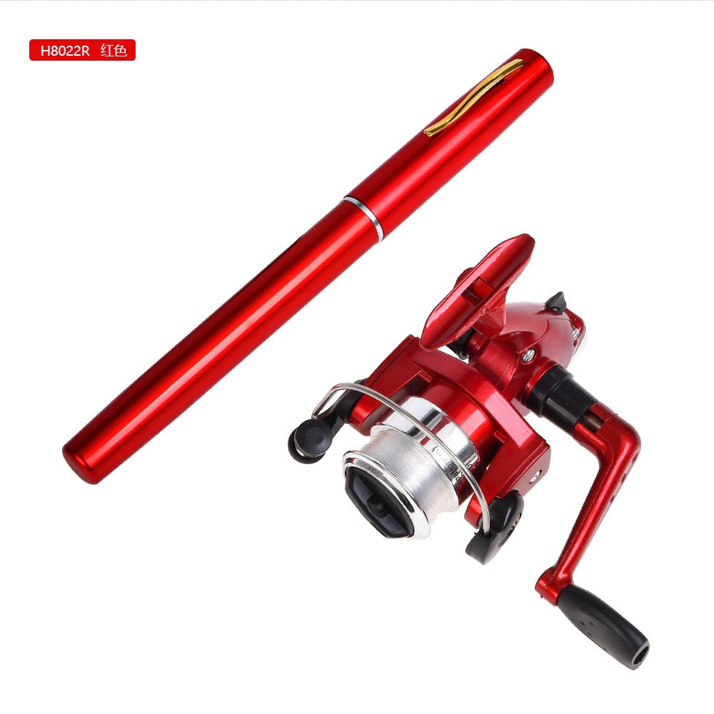 1set Pen Fishing Rod Spinning Wheel Fishing Wheel Portable Pocket Ice Fishing Rod Sea Rod Fishing Gear Telescopic Fishing Rod Red