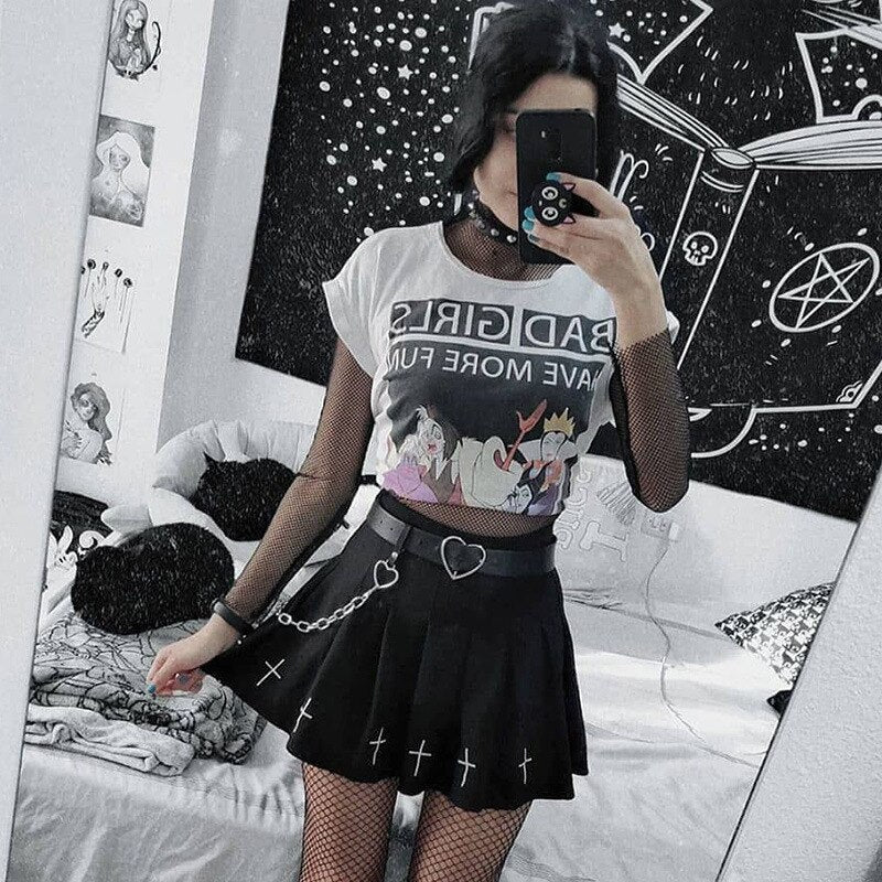 ACHETER Jupe Noire Style Coréen Punk A-line avec Poches | AOMshop