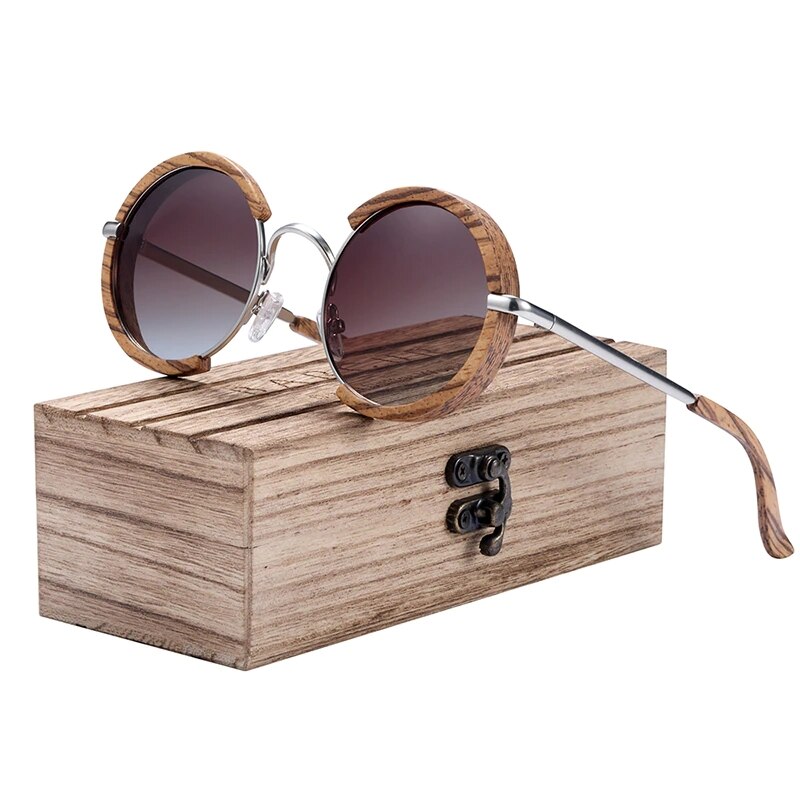 "BARCUR Polarized Sunglasses Wood - Lunettes de soleil rondes pour homme, Oculos de sol masculino - AOMshop" Gradient Tea BARCUR