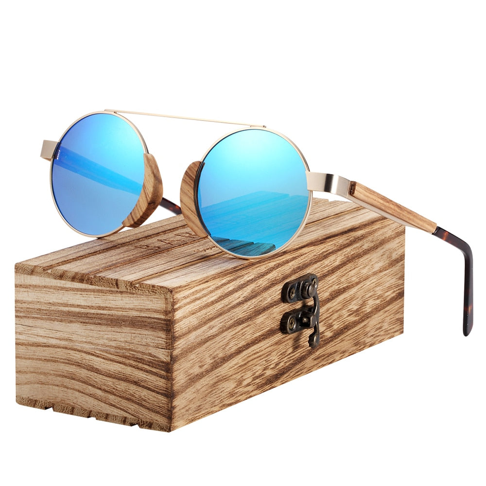 "BARCUR Polarized Sunglasses Wood - Lunettes de soleil rondes pour homme, Oculos de sol masculino - AOMshop" Blue BARCUR