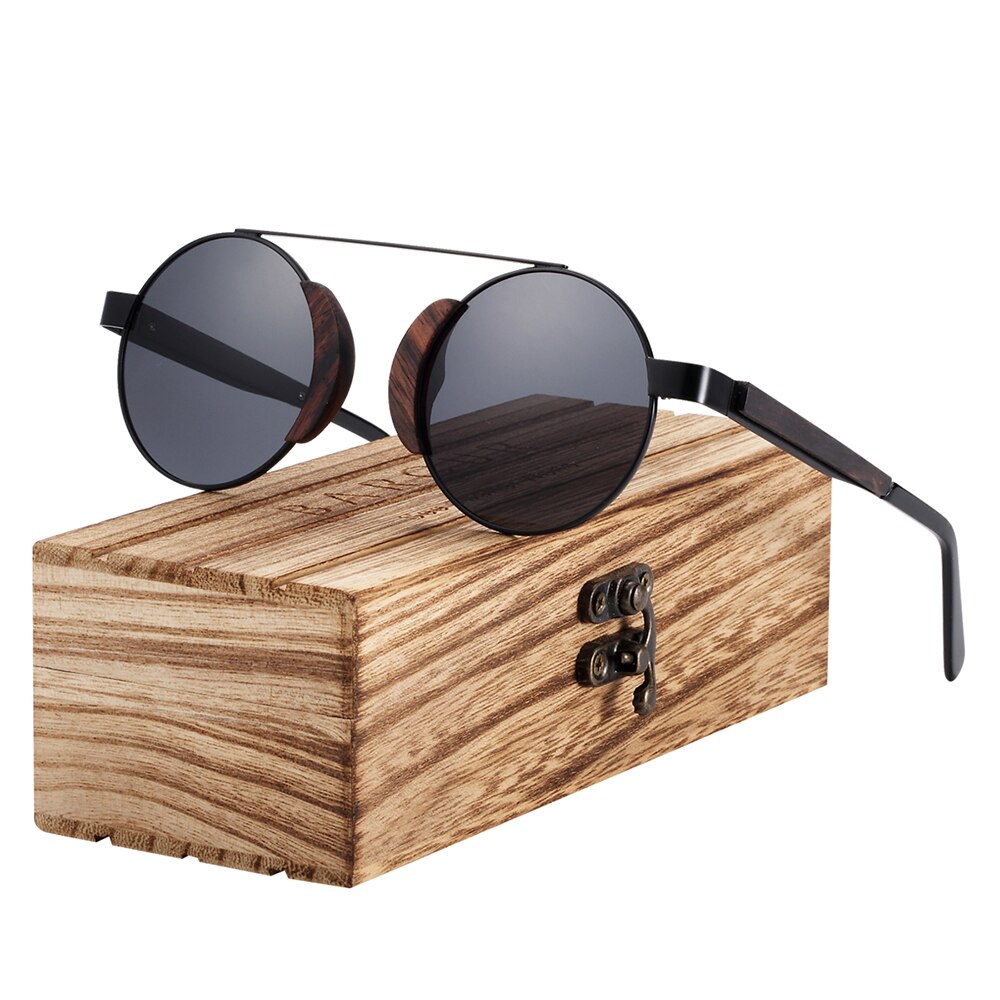 "BARCUR Polarized Sunglasses Wood - Lunettes de soleil rondes pour homme, Oculos de sol masculino - AOMshop" Gray BARCUR