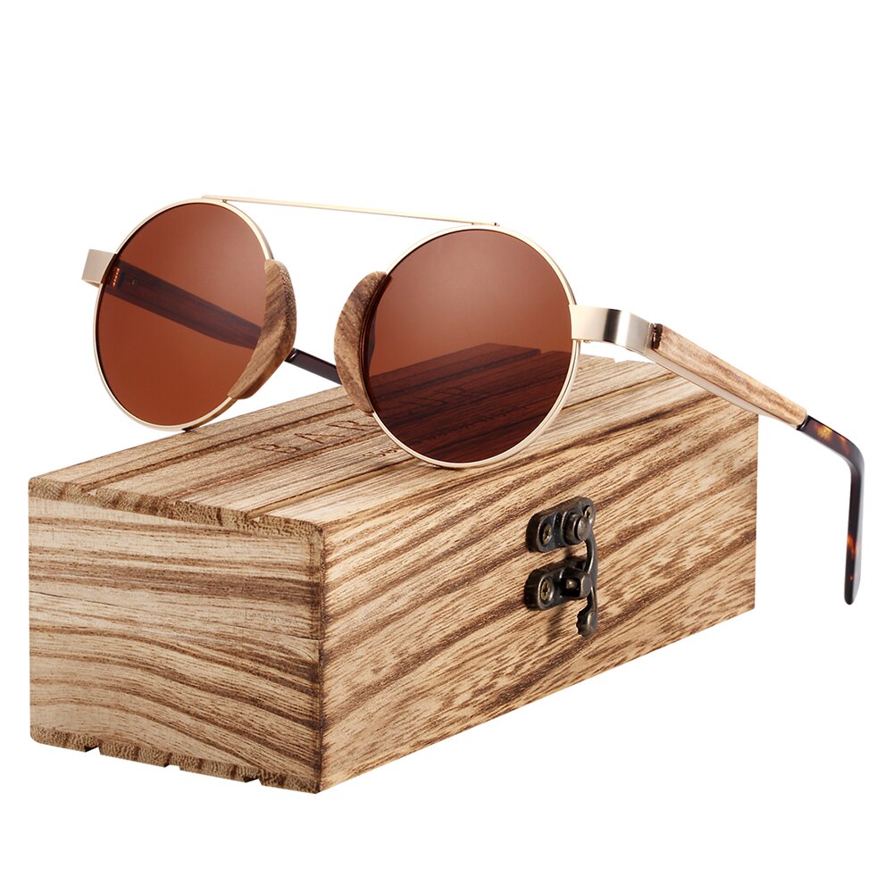 "BARCUR Polarized Sunglasses Wood - Lunettes de soleil rondes pour homme, Oculos de sol masculino - AOMshop" Tea BARCUR