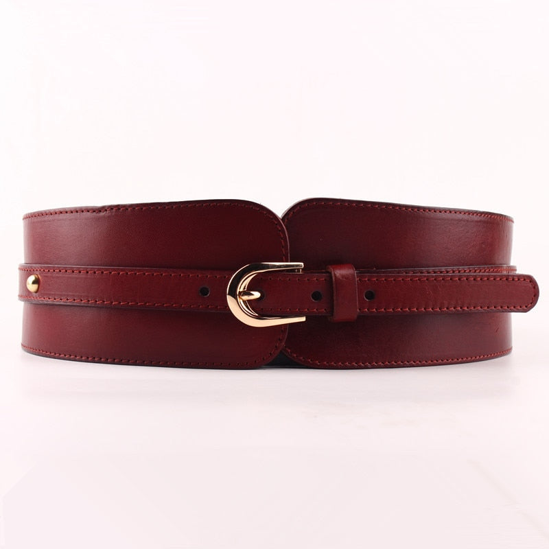 100% Cowskin Wide Belt For Women High Quality Ceinture Femme Elastic Waistband Female Vintage Genuine Leather Belt Buckles