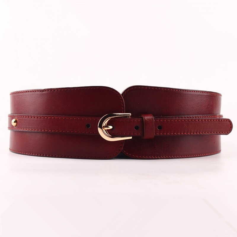 100% Cowskin Wide Belt For Women High Quality Ceinture Femme Elastic Waistband Female Vintage Genuine Leather Belt Buckles red wine 75cm