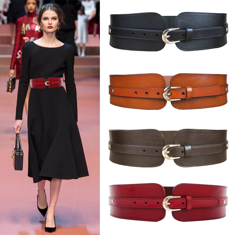 100% Cowskin Wide Belt For Women High Quality Ceinture Femme Elastic Waistband Female Vintage Genuine Leather Belt Buckles