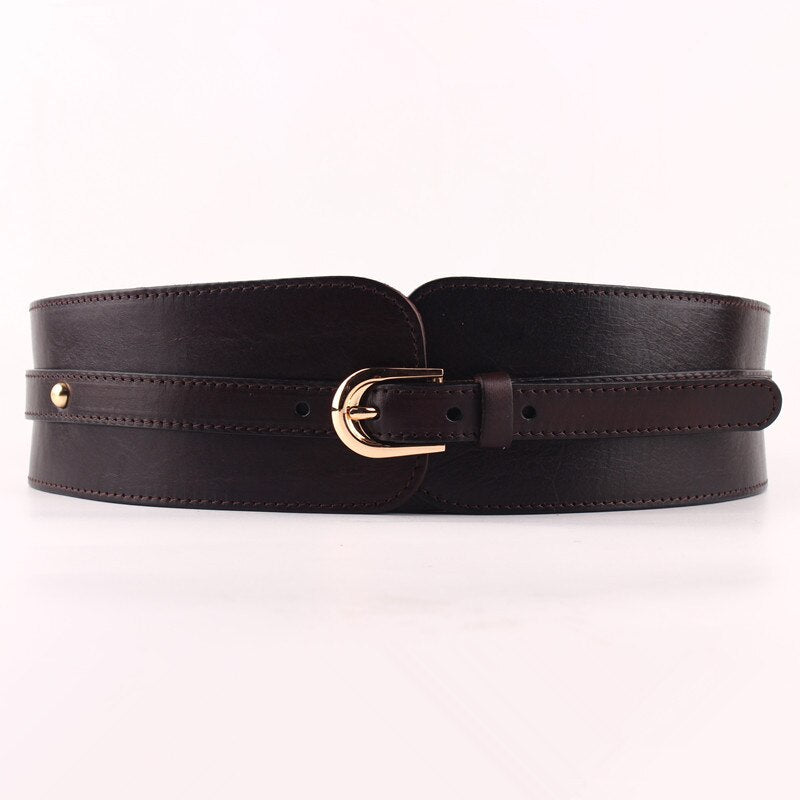 100% Cowskin Wide Belt For Women High Quality Ceinture Femme Elastic Waistband Female Vintage Genuine Leather Belt Buckles