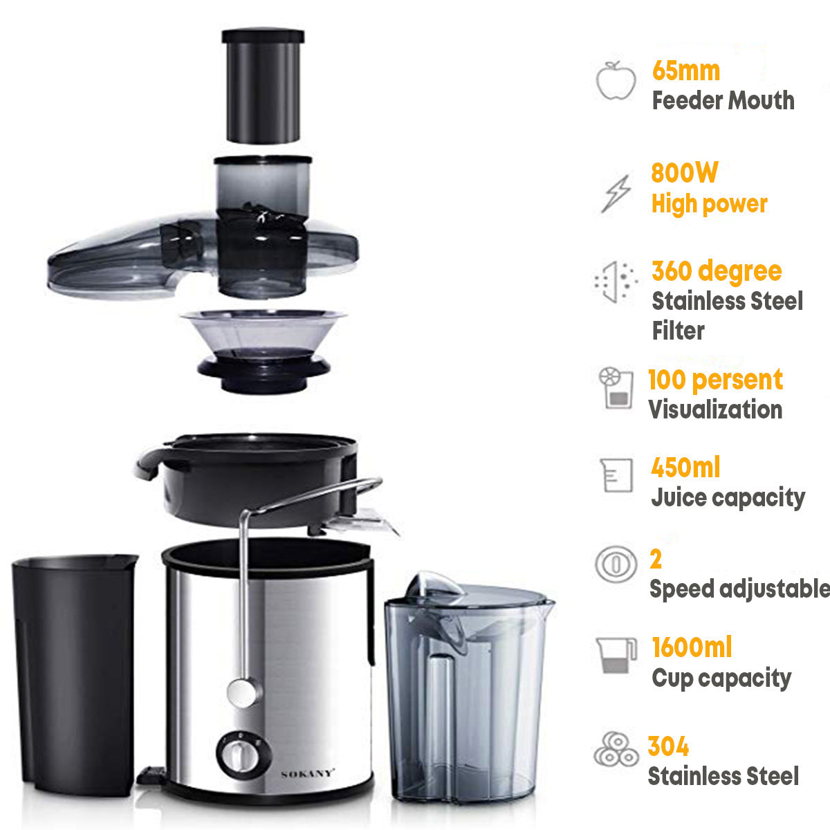 Juicer Multifonctionnel en Acier Inoxydable Séparé | Meilleur Extracteur de Jus - AOMshop