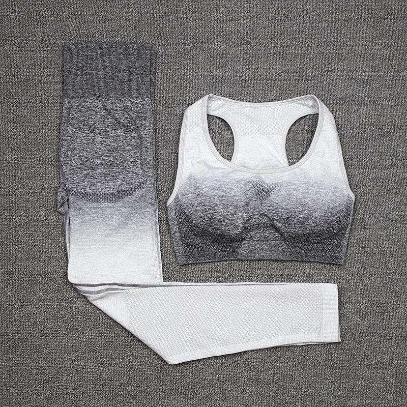 2 pièces ensemble sport soutien-gorge et leggings femme tenue gym vêtements de sport femme fitness survêtement femme GrayWhite