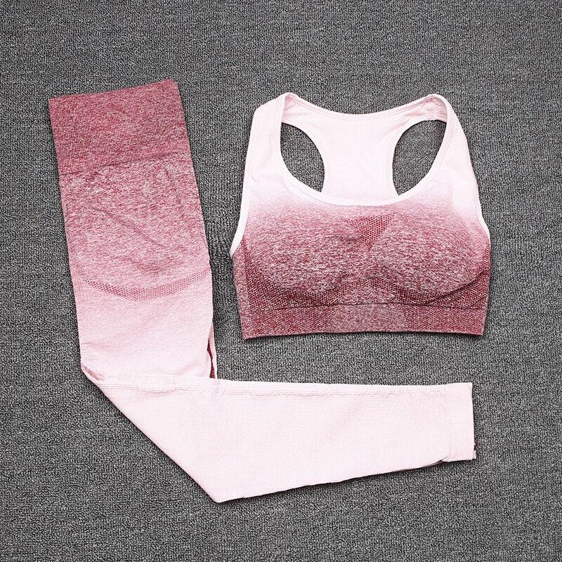 2 pièces ensemble sport soutien-gorge et leggings femme tenue gym vêtements de sport femme fitness survêtement femme Pink