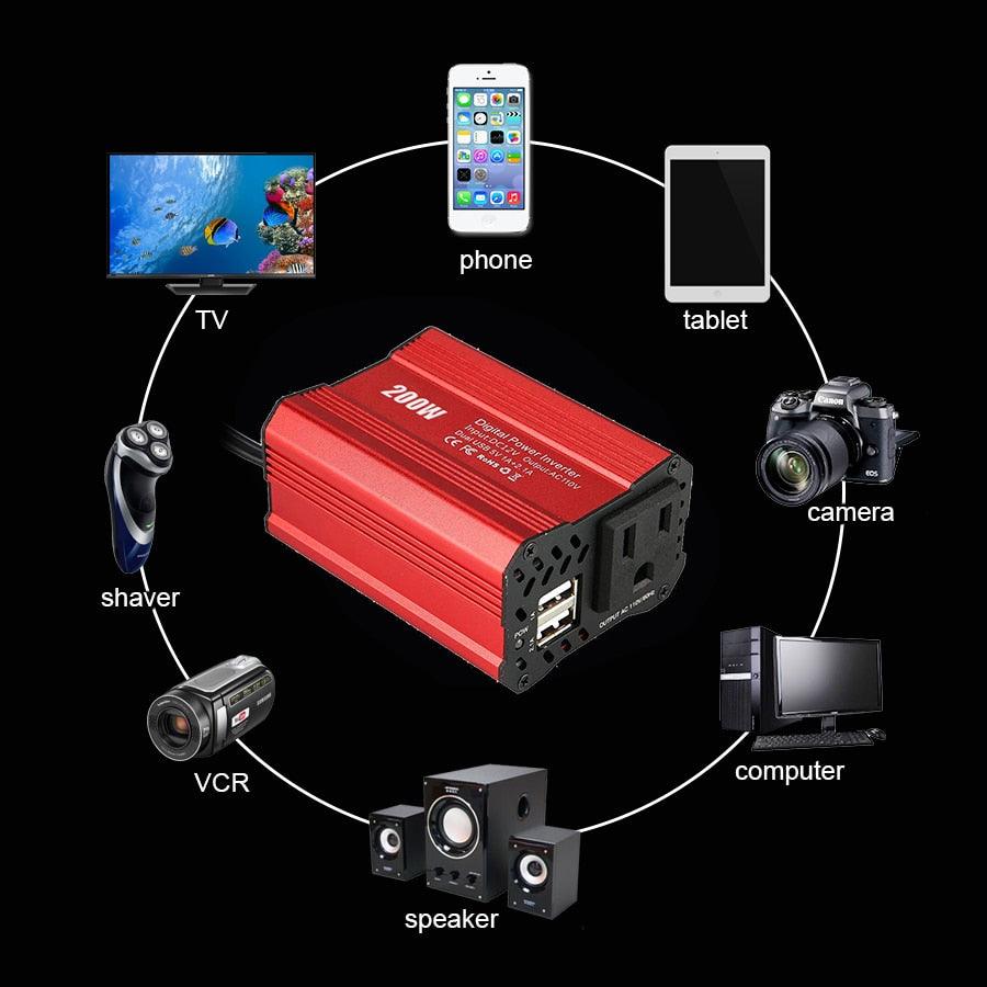 200W voiture onduleur 12V 220V et AC 110v convertisseur chargeur automatique convertisseur adaptateur onde sinusoïdale modifiée prise EU US JP