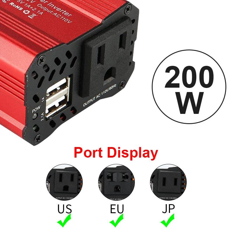 200W voiture onduleur 12V 220V et AC 110v convertisseur chargeur automatique convertisseur adaptateur onde sinusoïdale modifiée prise EU US JP