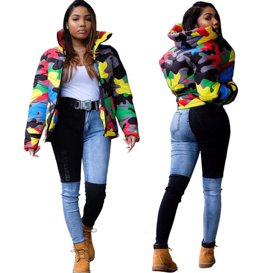 2019 camouflage imprimé hiver veste femmes Festival camo