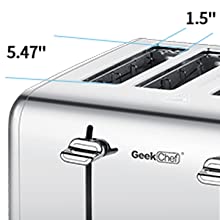 Achetez le Toaster 4 Slice Geek Chef en Acier Inoxydable avec Fonction Bagel, Décongélation et Annulation sur AOMshop