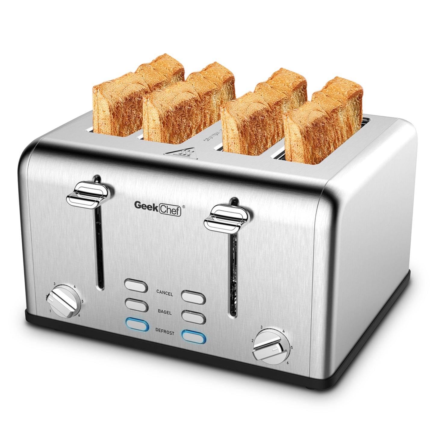 Achetez le Toaster 4 Slice Geek Chef en Acier Inoxydable avec Fonction Bagel, Décongélation et Annulation sur AOMshop