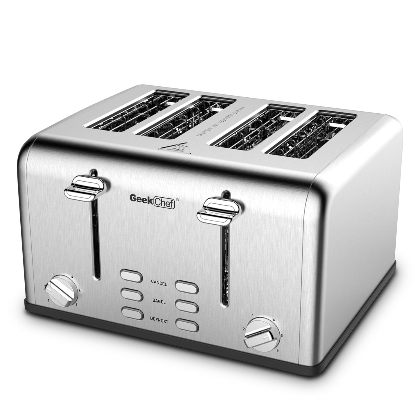 Achetez le Toaster 4 Slice Geek Chef en Acier Inoxydable avec Fonction Bagel, Décongélation et Annulation sur AOMshop