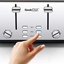 Achetez le Toaster 4 Slice Geek Chef en Acier Inoxydable avec Fonction Bagel, Décongélation et Annulation sur AOMshop