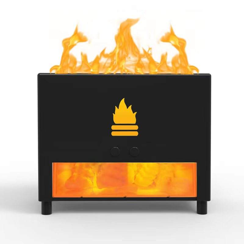 "Flame Humidificateur 3D avec Diffuseur d'Arôme - AOMshop Black