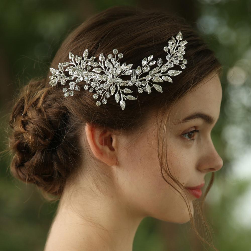 "AOMshop - Accessoire cheveux pour mariée : headband avec feuilles, strass argentés"