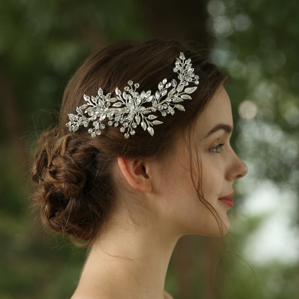 "AOMshop - Accessoire cheveux pour mariée : headband avec feuilles, strass argentés"