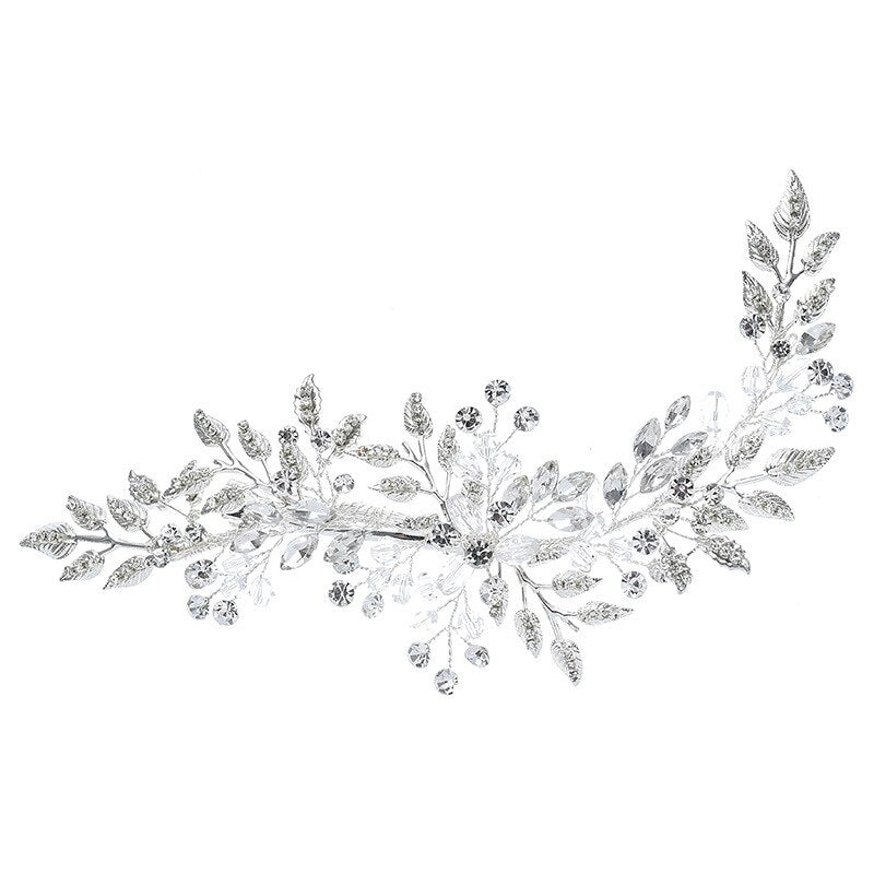 "AOMshop - Accessoire cheveux pour mariée : headband avec feuilles, strass argentés"