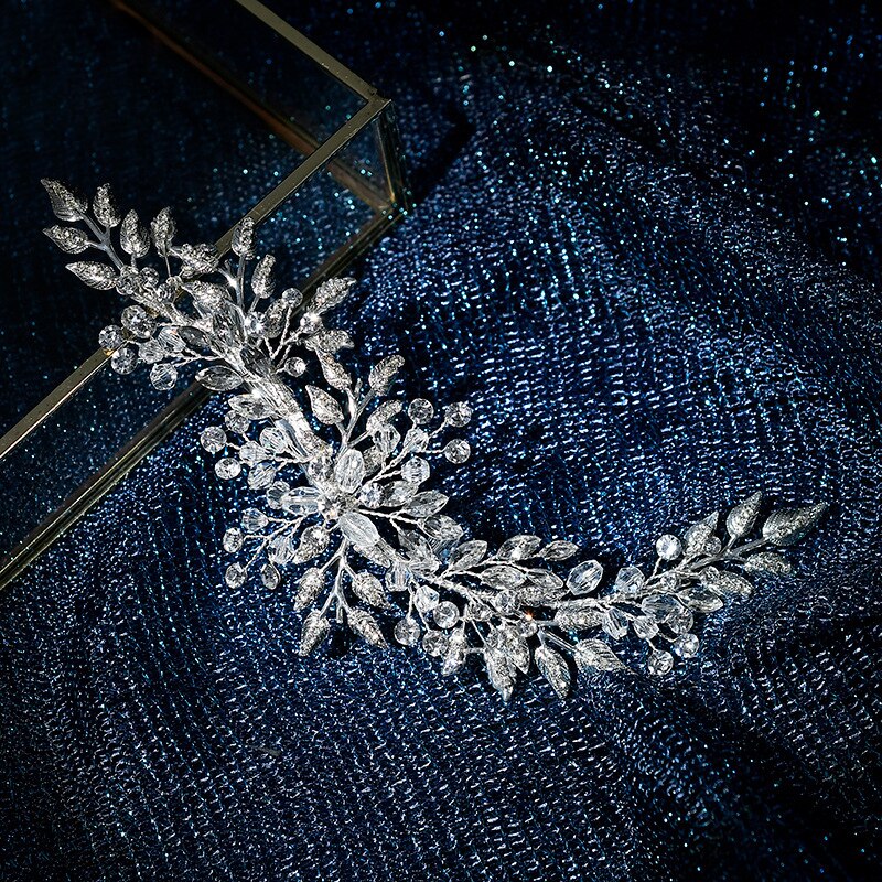 "AOMshop - Accessoire cheveux pour mariée : headband avec feuilles, strass argentés"