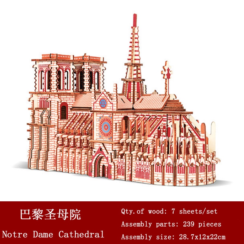 AOMshop - Achetez des Puzzles en Bois 3D pour Enfants Notre Dame Cathedral