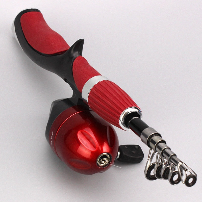 AOMshop - Canne à pêche en carbone 1.4m pour bateau, glace et mouche Red Rod With Reel