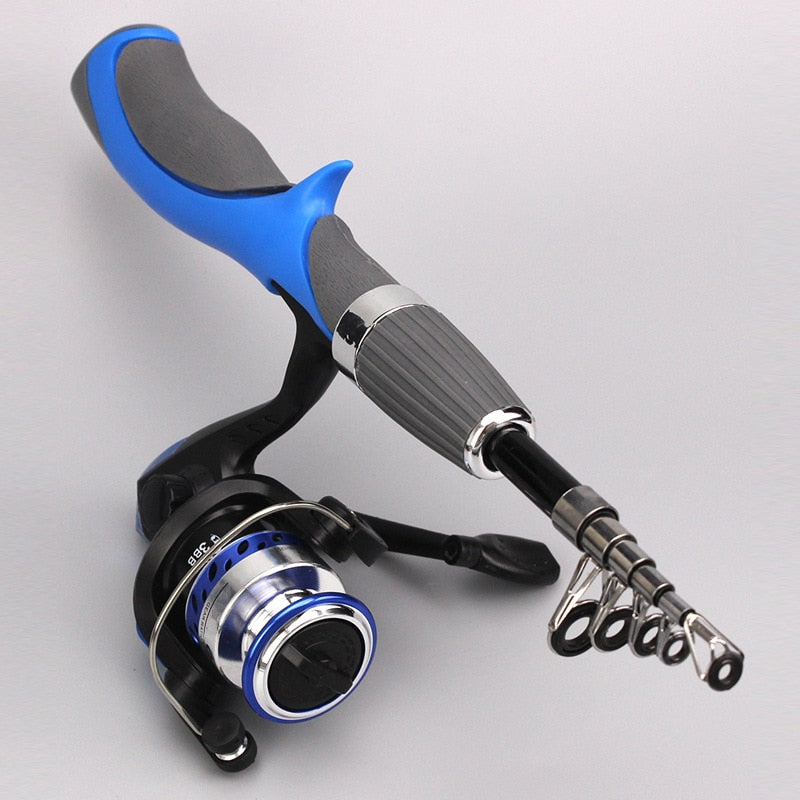 AOMshop - Canne à pêche en carbone 1.4m pour bateau, glace et mouche Blue Rod With Reel