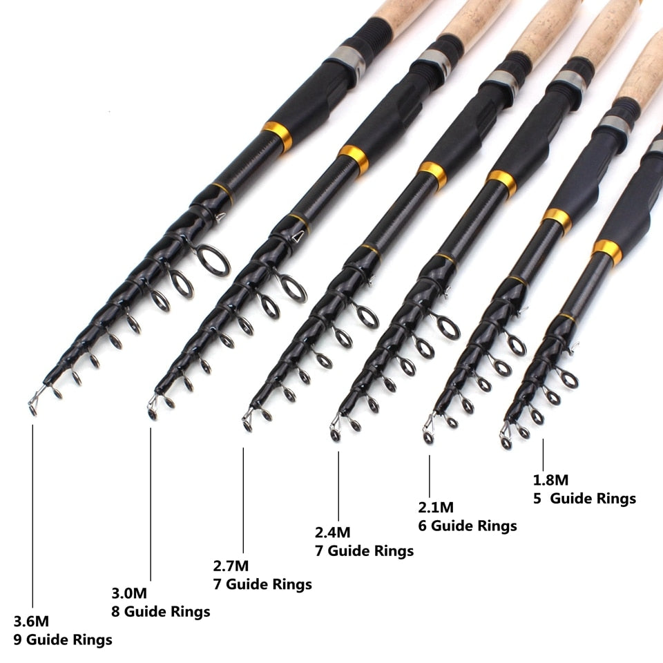 AOMshop - Cannes à pêche télescopiques en fibre de carbone pour la pêche au carp, avec poignée en liège