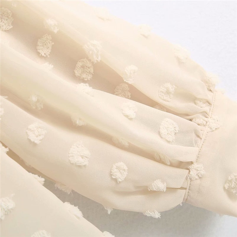 AOMshop - Chemisier pour Femme à Pois Blancs avec Manches Longues - Haut Basique pour Bureau et Occasions Décontractées
