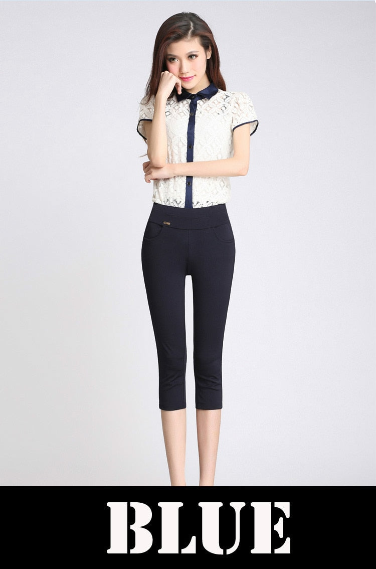 "AOMshop - Legging femme d'été en coton : push up, disponible en blanc, noir et rouge" blue-culf