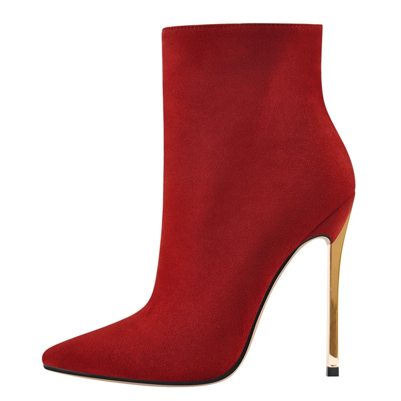 AOMshop : Onlymaker Ankel Boots - Talons hauts et bout pointu avec fermeture éclair latérale - Noir Rouge Hiver