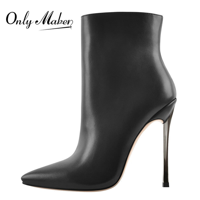 AOMshop : Onlymaker Ankel Boots - Talons hauts et bout pointu avec fermeture éclair latérale - Noir Rouge Hiver
